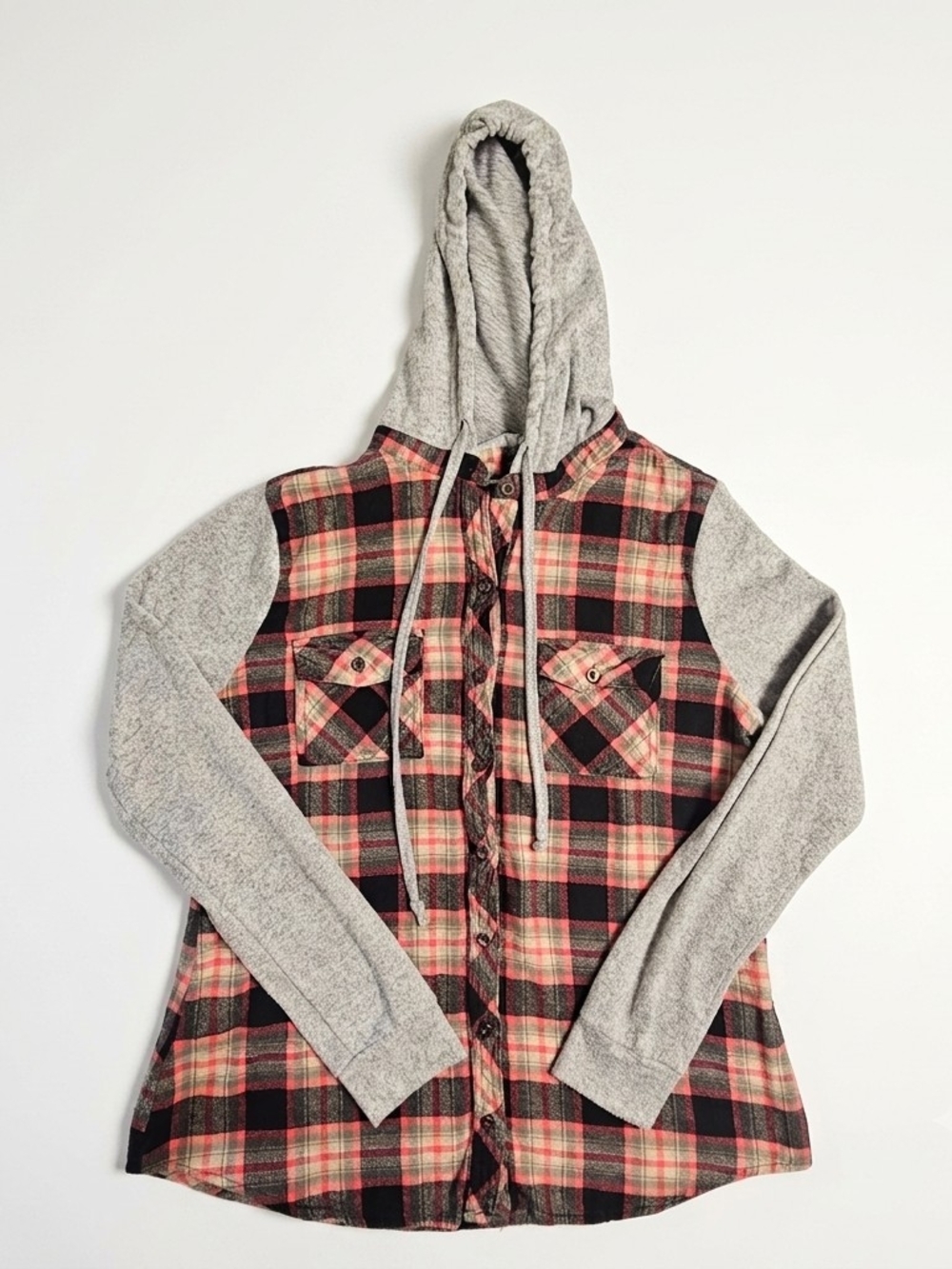 Adam Levine Plaid Hooded Flannel Shirt Gray XL